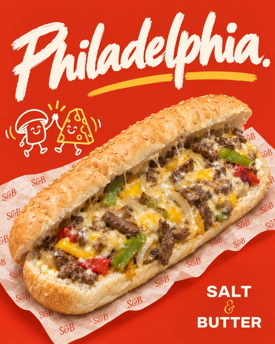 Philadelphia steak sandwich with melted cheese and peppers